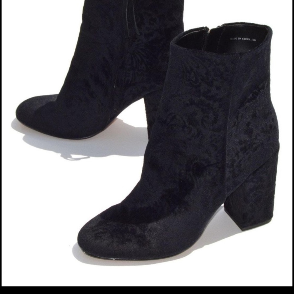 Rebecca Minkoff Black Suede Floral Pattern Boots